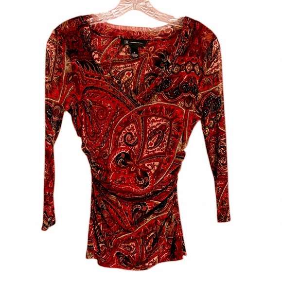 INC Grunge Going Out Top Mesh Cropped Red Brown Ruching Fairy Y2K Goth Party M - Picture 1 of 7